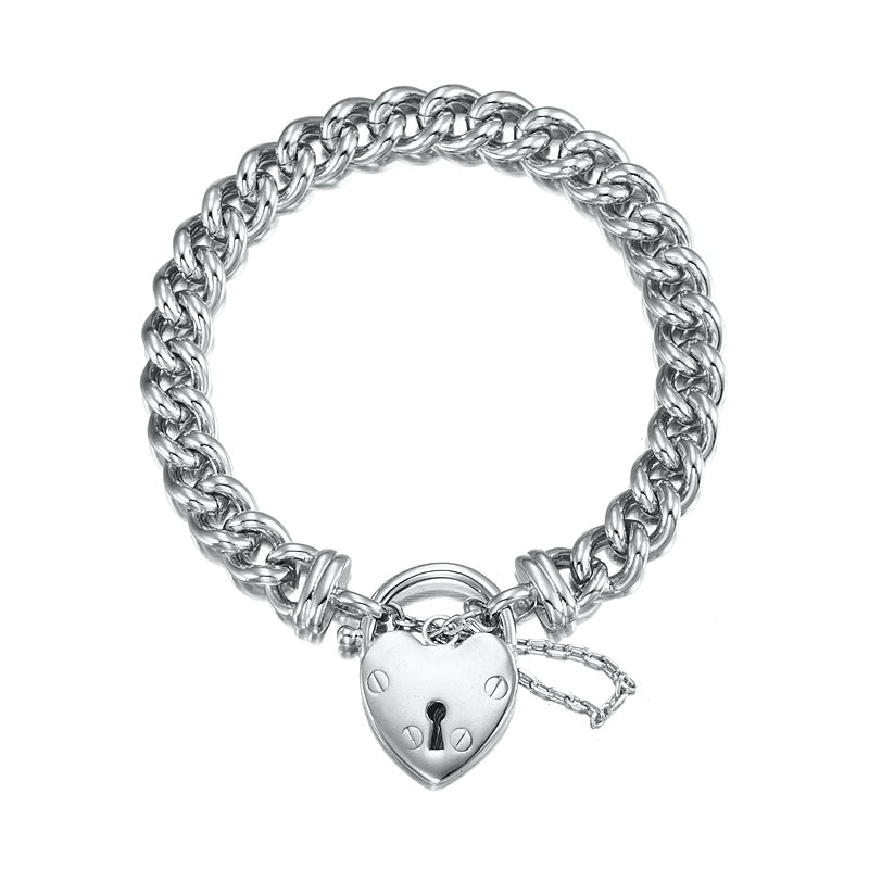 925 Sterling Silver Plated Euro Chain Bracelet Featuring a Plain Locket - USA Made-0